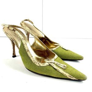 Dolce & Gabbana Women’s Sz 37 1/2 Green Snake Skin Slingback Pointed Toe Heels